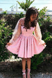 Pink Stars Long Sleeves Tulle Short Homecoming Dress OKM48