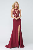 Burgundy Long Split Prom Dress