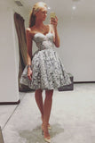 Cheap A-Line Sweetheart Knee Length Sleeveless Grey Lace Homecoming Dresses OKB18