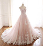 Pink Tulle Prom Dresses with Lace Appliques, A Line Formal Evening Party Dresses OKJ50