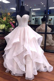 Best A-Line Sweetheart Ruffles Puffy Prom Dresses with Beads OK843