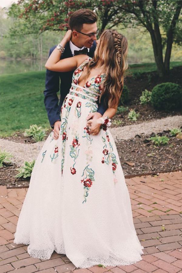 Modest floral prom dresses best sale