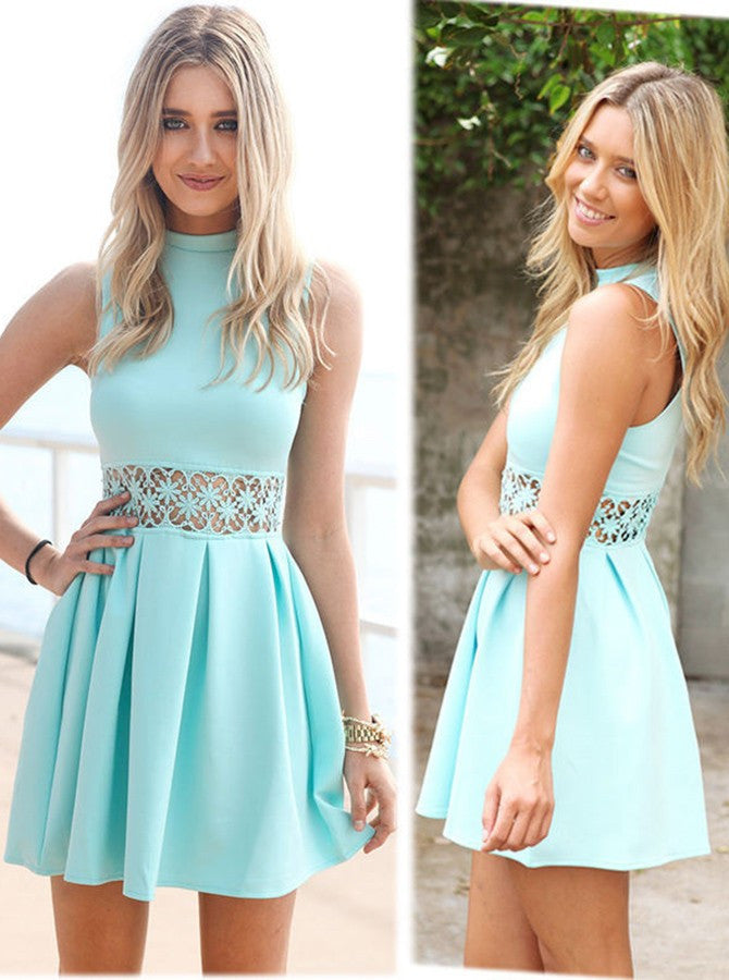 Modest Blue Short Prom Dresses,Cute A Line Junior Homecoming Dress OK335