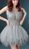 Tulle Scoop Unique Junior Homecoming Dresses with appliques,Graduation Dress OKN99