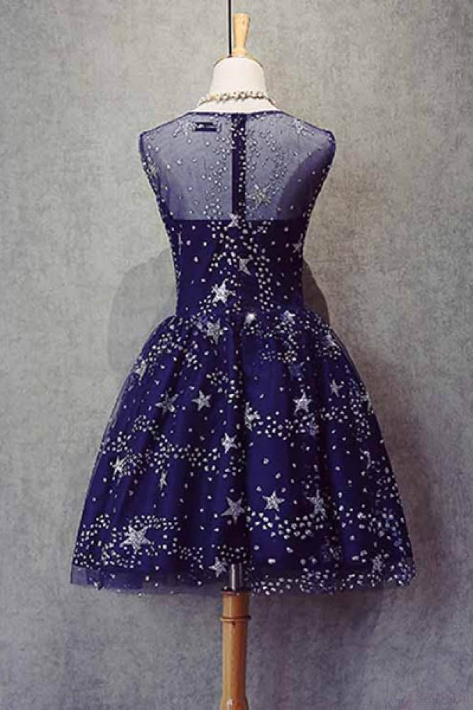 A Line Knee Length Beading Royal Blue Homecoming Dress,Short Shiny Prom Dress OK489