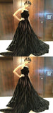 Unique A Line Black Strapless Long Prom Dress With Beading OKF50
