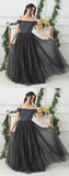 Grey Tulle A Line Beads Long Prom Dresses,Evening Dresses OKE88