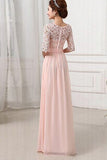 Half Sleeves Pink Lace Chiffon Bridesmaid Dress,Simple Prom Dresses OKO82