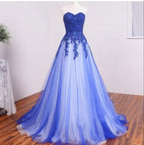 Long Sweetheart Lace Beading Elegant Modest Royal Blue Prom Dress,Ball Gown Prom Dress OK246