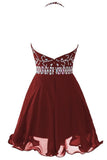Chiffon Burgundy A Line Halter Homecoming Dresses With Beading,Short Prom Dresses OK331