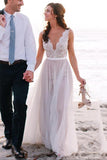 Elegant Beach Coast Wedding Dresses,Lace A Line Tulle Bridal Dress For Beach Wedding OK168