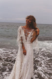 Beach Wedding Dress Shiny Stars A-line Boho Backless Summer Bridal Dress OK1561