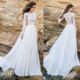Elegant Lace Chiffon ALine Simple Long Sleeves Beach Wedding Dress Plus Size OK241