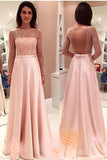Pink Long Sleeves Backless Girly Cute Simple Cheap Prom Dress K677