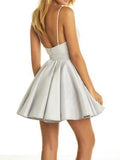 V Neck Short A Line Prom Dress,Sleeveless Lace Appliques Cheap Homecoming Dresses OK416