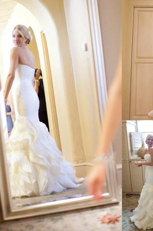 Ivory Mermaid Sweetheart Court Train Ruffle Organza Wedding Dress OK529