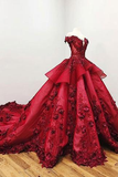 Charming Red Ball Appliques Gown Prom Dresses With Beads, Quinceanera Dresses OKF37