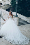 Romantic Tulle Long Sleeves Ball Gown Bride Dresses with Lace Off-the-shoulder OK1586