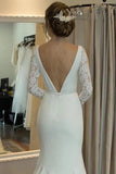 Simple Mermaid Bridal Dresses V Back Long Sleeve Beach Wedding Gowns OKV11