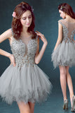 Tulle Scoop Unique Junior Homecoming Dresses with appliques,Graduation Dress OKN99