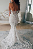 Sexy Mermaid Backless Off the Shoulder Lace Long Wedding Dress Bridal Dresses OKZ34