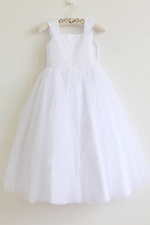 White Tulle Straps Long Simple Baby Girl Dresses/Flower Girl Dresses OK208