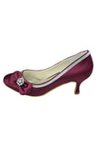 Burgundy Low Heel Beaded Handmade Close Toe Prom Shoes With Bow S105