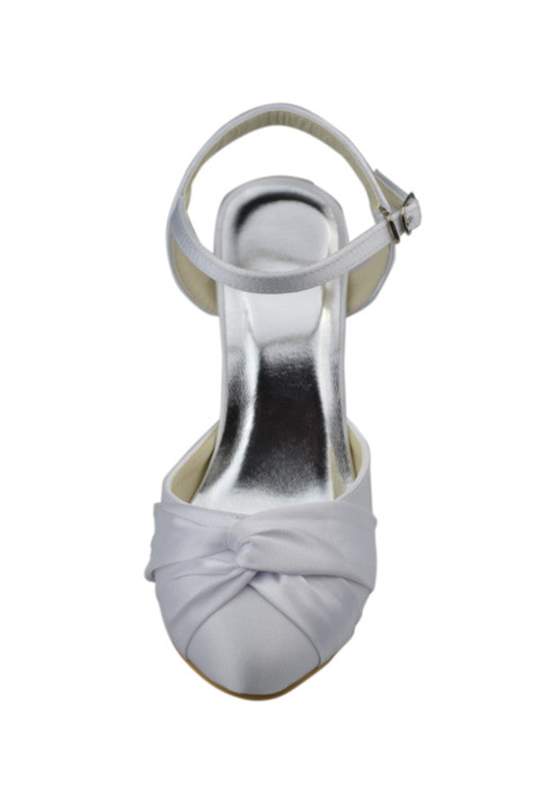 Ankle Strap High Heel Close Toe Satin White Prom Shoes S111