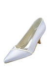 Pointed Toe White Satin Handmade Wedding Prom Shoes S118