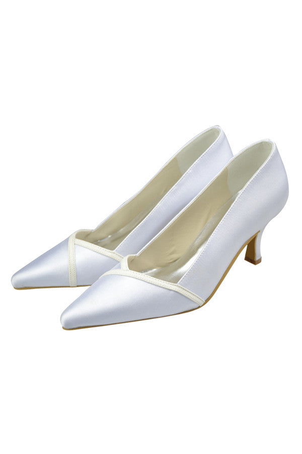 Pointed Toe White Satin Handmade Wedding Prom Shoes S118