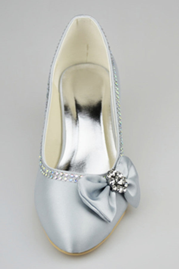 Silver Low Heel Beaded Handmade Simple High Quality Prom Shoes S122