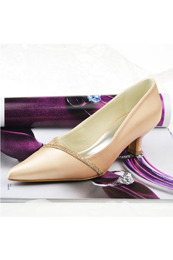 Charming Pointed Toe Low Heel Satin High-Quality Party Shoes S129