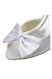 White Beautiful Elegant Satin White Prom Shoes With Bownot S80