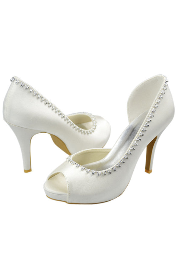 High Heel Ivory Beaded Handmade Satin Classy Wedding Shoe S94