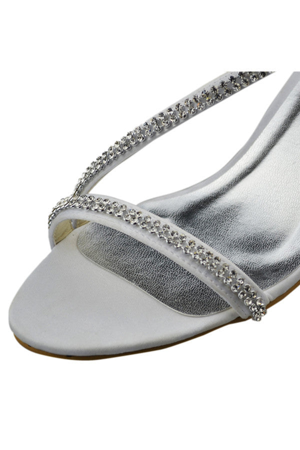Pretty Beading Handmade White Satin High Heel Sandal S96