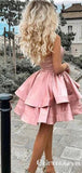 Princess A Line One Shoulder Pink Short Homecoming Dress OKO47