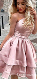 Princess A Line One Shoulder Pink Short Homecoming Dress OKO47