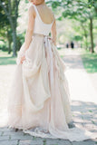 Simple A Line Sleeveless Chiffon Round Neck Long Beach Wedding Dress OK1287