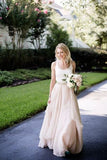 Simple A Line Sleeveless Chiffon Round Neck Long Beach Wedding Dress OK1287