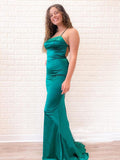 Sexy Spaghetti Straps Mermaid Cris Crossed Lace Up Back Long Prom Dress OKV77