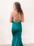 Sexy Spaghetti Straps Mermaid Cris Crossed Lace Up Back Long Prom Dress OKV77