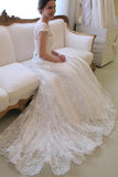 Cap Sleeve Lace A-Line Long Affordable Wedding Dresses OKC70