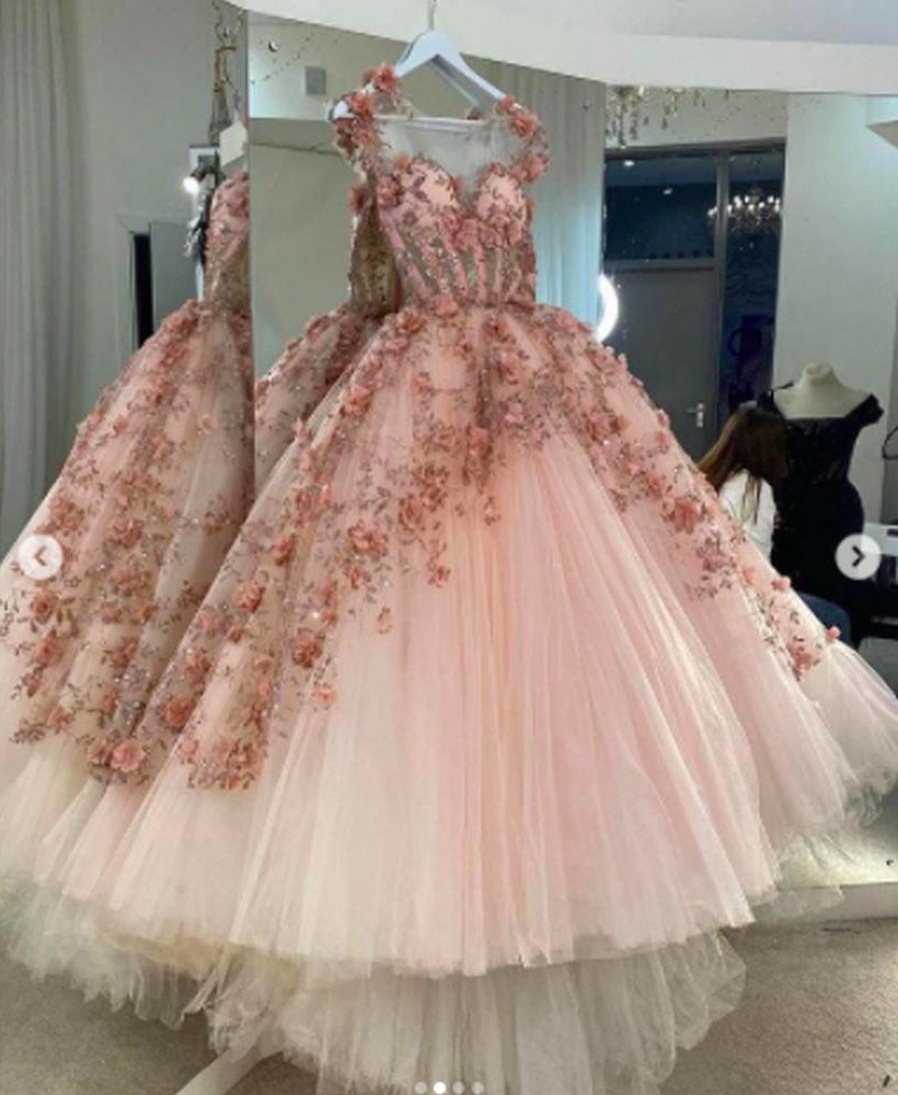 Ball Gown Dusty Pink Sweetheart 3D Floral Appliqued Cocktail Dresses, Homecoming Dress OK1572