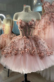 Ball Gown Dusty Pink Sweetheart 3D Floral Appliqued Cocktail Dresses, Homecoming Dress OK1572