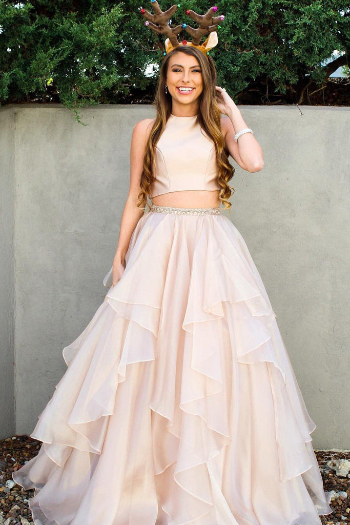 Two Piece Prom Dresses,Puffy Prom Gown,Ruffles Prom Dress,Prom Dress With Ruffles