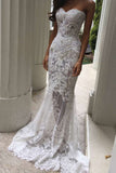 Charming White Lace Mermaid Sexy Sweetheart Sexy Long Beach Wedding Dress OK184