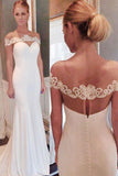 Elegant Off the shoulder Mermaid Long Wedding Dresses with Brush Train OK553