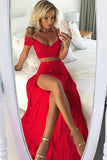 Red Prom Dress,Two Pieces Prom Dresses,Chiffon Prom Dresses,Long Prom Dress,Split Evening Gowns,Sexy Prom Dress,2 Piece Evening Dresses