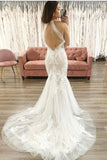 Elegant Mermaid Tulle Sleeveless Bridal Gown with Floral Appliques Details OK1584