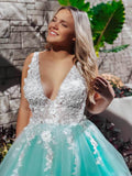 Stunning Lace Applique Ball Gown Long Ball Gown Prom Dress Quinceanera Dress OKN86